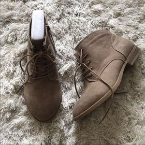 New Tan Suede Lace Up Booties